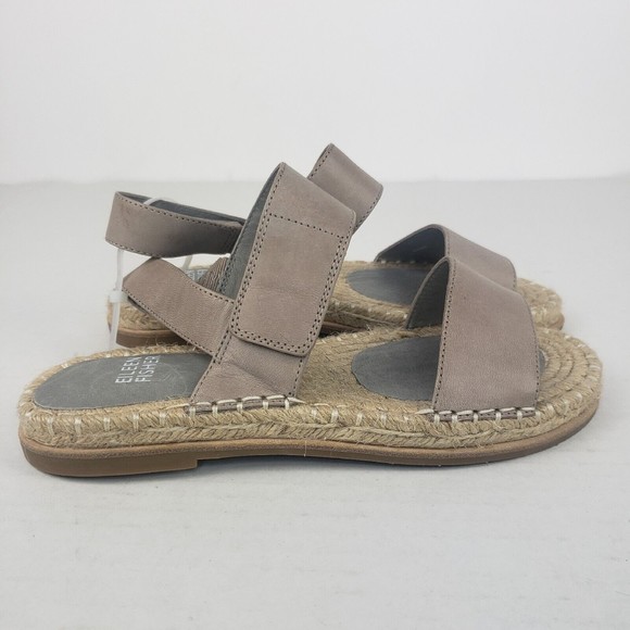 Eileen Fisher Max Womens Leather Ankle Strap Espadrilles Sandals cement grey 6 - Picture 4 of 14